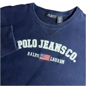 Vintage 90s Polo Jeans Ralph Lauren  Sweatshirt UnisexLarge Black Flag Y2K Patch